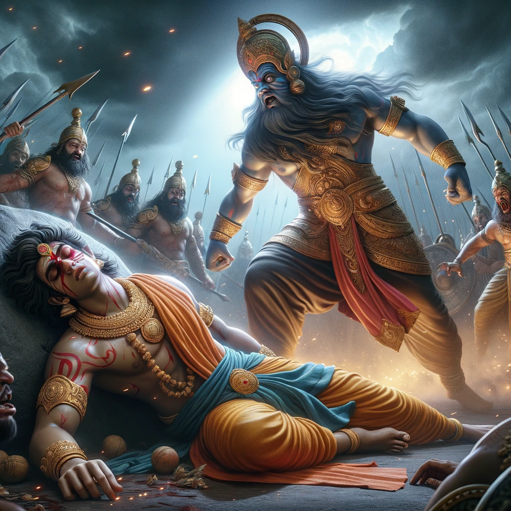 Lakshmana Rendered Unconscious by Ravana